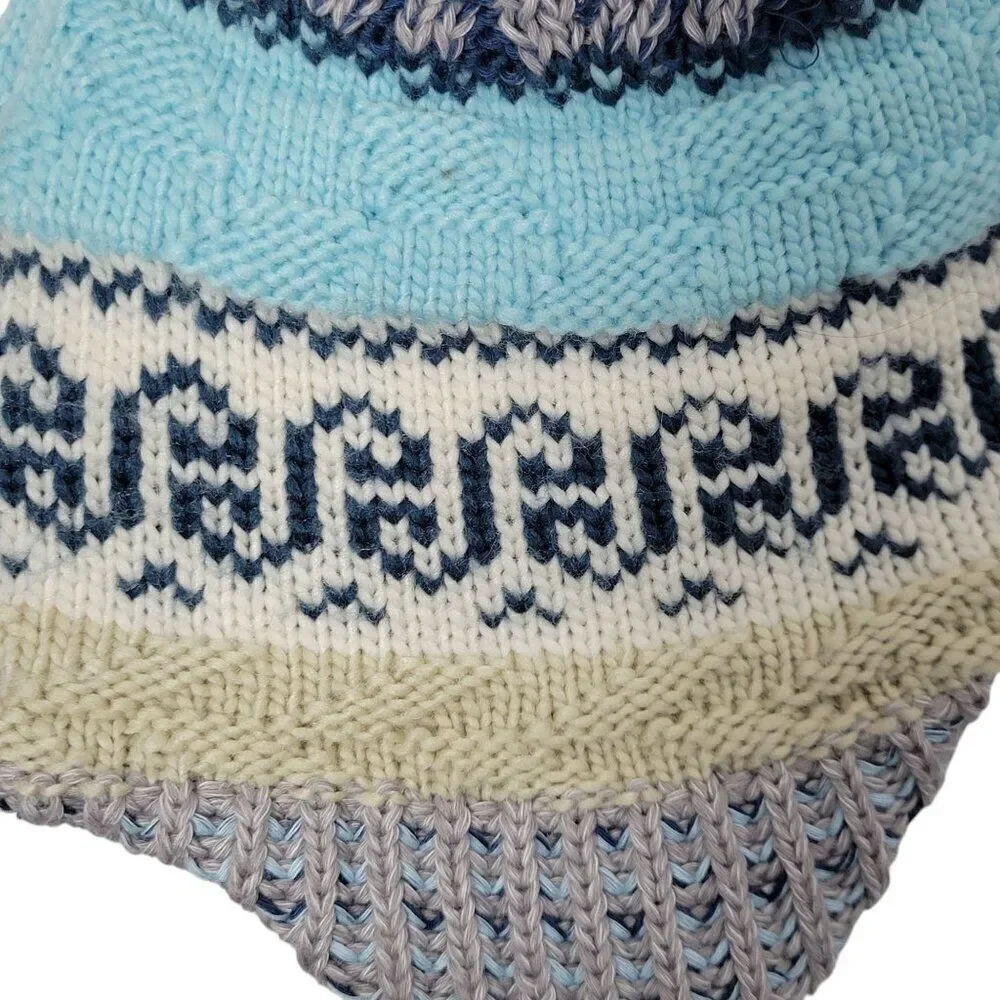 The North Face Baby Fairisle Ear Flap Beanie Hat 0-6 Months Pom Cap‎ Winter NWOT